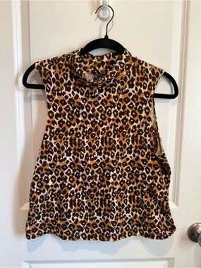 Anthropologie Leopard Sleeveless Mock Neck Tank - Brown/Black/Cream Medium